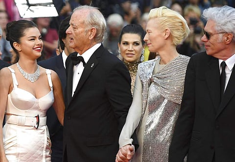 Actors Selena Gomez, Bill Murray, Tilda Swinton and director Jim Jarmusch at Cannes. (Photo by Arthur Mola/Invision/AP)