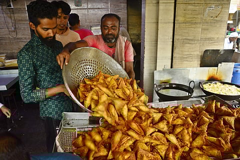 Samosas specially fried for iftar in Bengaluru. Pic: Sriram BN