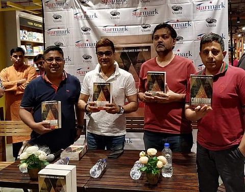 Chandrachur Ghose, Prosenjit Chatterjee, Srijit Mukherji and Anuj Dhar at the book launch