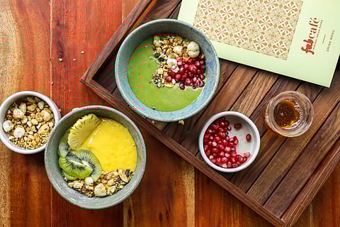 Mango and green smoothie bowls
