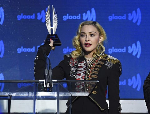 Madonna accepts the advocate for change award at the 30th annual GLAAD Media Awards in New York. (Photo by Evan Agostini/Invision/AP)