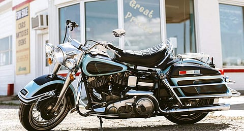 1976 Harley Davidson FLH 1200 Electra Glide owned by Elvis Presley. (GWS Auctions via AP)