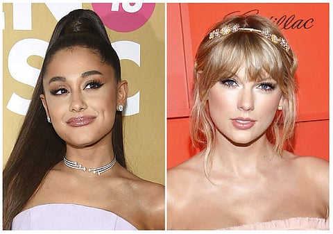 Combination photo: Ariana Grande and Taylor Swift (AP Photo)
