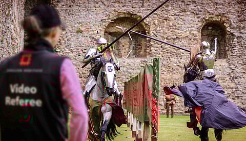 Medieval jousting brought up-to-date (Jim Holden/English Heritage via AP)