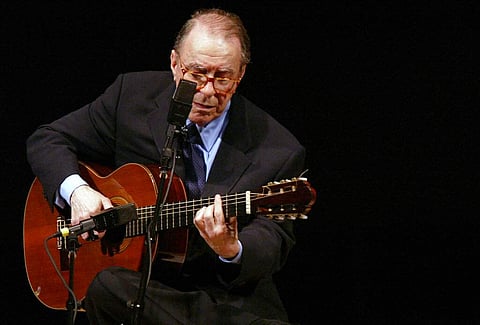 File photo: Brazilian composer Joao Gilberto performs at Carnegie Hall, New York (AP Photo/Mary Altaffer)