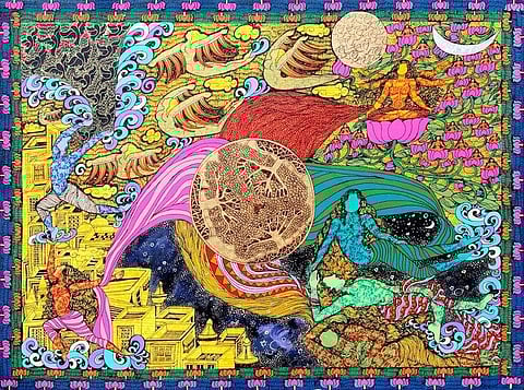 Seema Kohli, mixed media on canvas, 36x48, 2015. (Source: Triveni Kala Sangam)