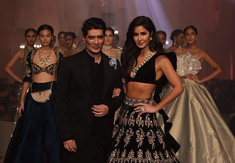 Designer Manish Malhotra with showstopper Katrina Kaif at the opening show of Lakme Fashion Week
