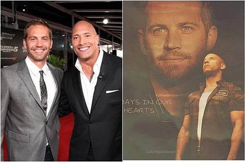 Paul Walker with Dwayne Johnson; Vin Diesel