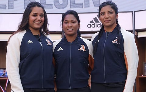 Dipika Pallikal, Swapna Barman and Simranjit Kaur at the launch