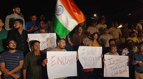 Anurag Kashyap and other celebrities at a protest against JNU attack