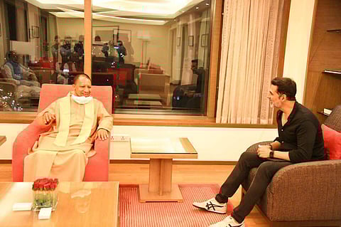 Uttar Pradesh Chief Minister Yogi Adityanath and Bollywood actor Akshay Kumar