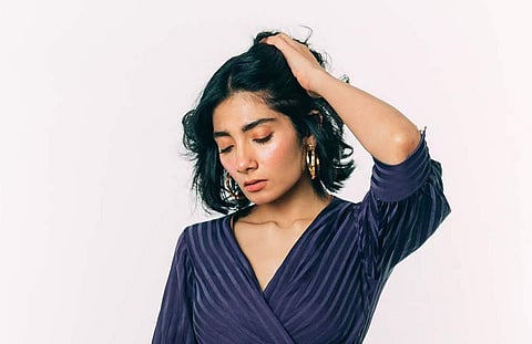 Blue wrap dress by Kavya Singh Kundu