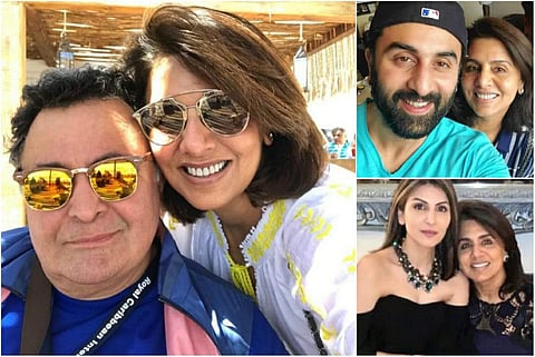 Neetu posted a string of pictures on Instagram featuring Rishi Kapoor, son Ranbir Kapoor and Riddhima Kapoor along with her.
