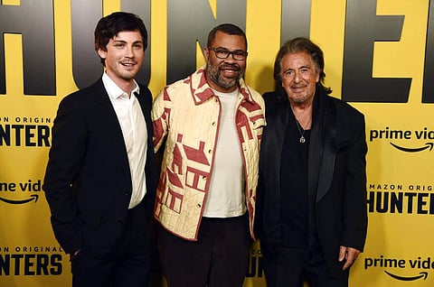 Jordan Peele with Logan Lerman and Al Pacino (AP Photo/Chris Pizzello)