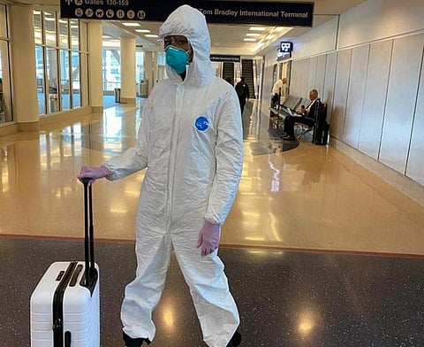 Naomi Campbell in a hazmat suit (Photo: IANS)