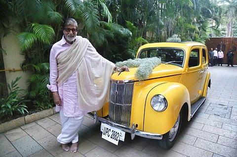 Amitabh Bachchan with his new vintage Ford (Photo: IANS)