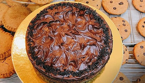 Dark chocolate cake, made with gluten free grain /nut flours