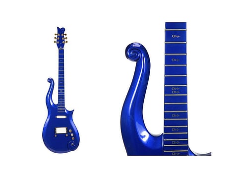 Prince's 1984 blue 'cloud' custom guitar (Julien's Auctions via AP)