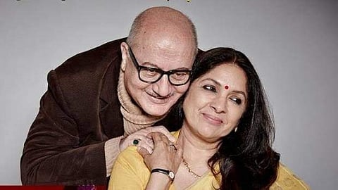 A still from play, Mera Woh Matlab Nahi Tha, featuring actors Anupam Kher and Neena Gupta