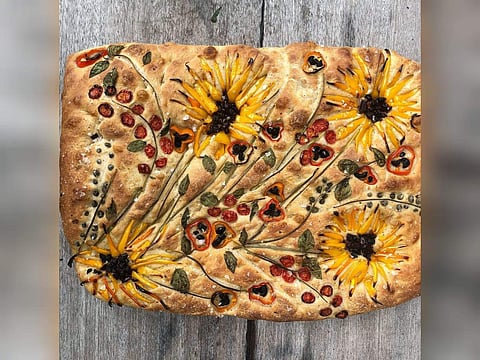 Pops of yellow on focaccia by Teri Culletto, Massachusetts