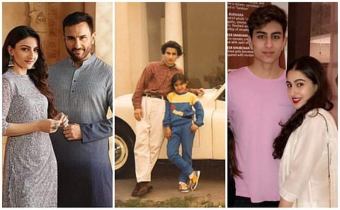 (L and C) Soha Ali Khan with Saif; (R) Ibrahim with Sara