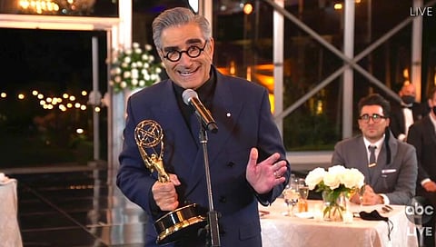 Eugene Levy accepts the outstanding lead actor in a comedy series award for Schitt's Creek