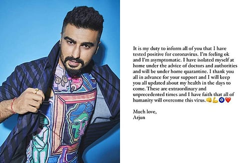 Bollywood actor Arjun Kapoor has tested positive for the novel coronavirus.