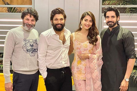Allu Arjun, Pooja Hegde, Sushant A and Trivikram strike a pose
