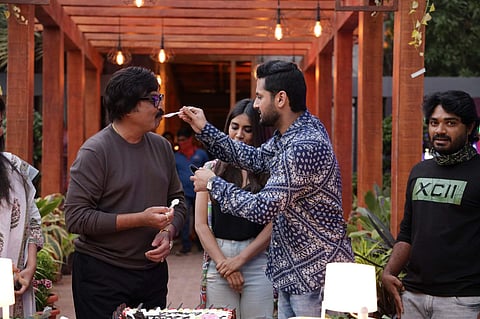 A still from the sets of Andhadhun Telugu remake