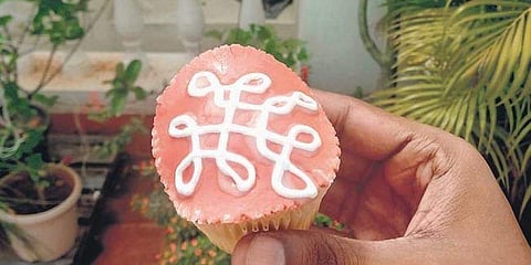 Creamy kolams on cupcakes