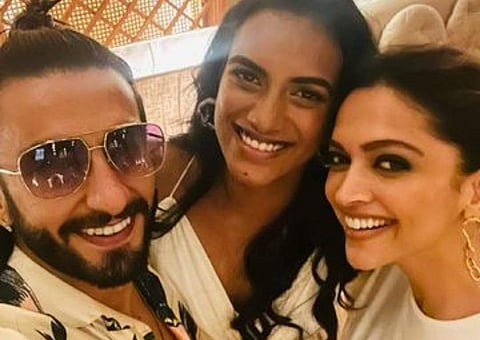 PV Sindhu with Deepika Padukone and Ranveer Singh (Photo courtesy: Instagram)