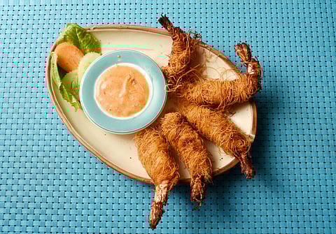 Kunaffa harissa prawns