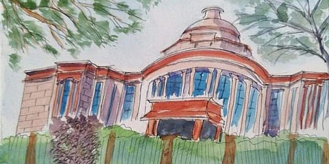 A sketch of Jawaharlal Nehru Bhawan