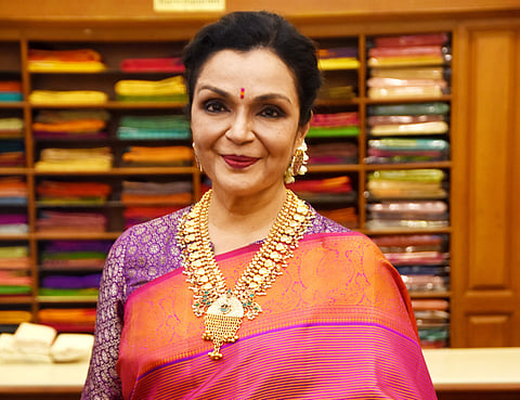 Anita at the sari styling workshop at Sundari Silks