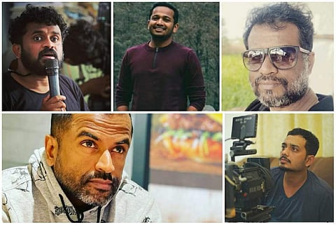 (L-R, clockwise) Tharun Moorthy (Operation Java), Basil Joseph (Minnal Murali), Jeo Baby (The Great Indian Kitchen), Chidambaram (Jan-e-Man) and Senna Hegde (Thinkalazhcha Nishchayam)