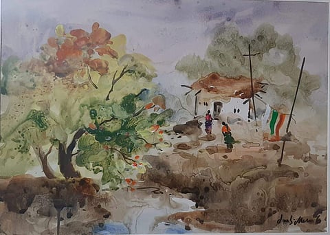 A landscape painting by JMS Mani