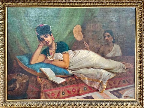 Reclining Nair Lady painted by Raja Ravi Varma