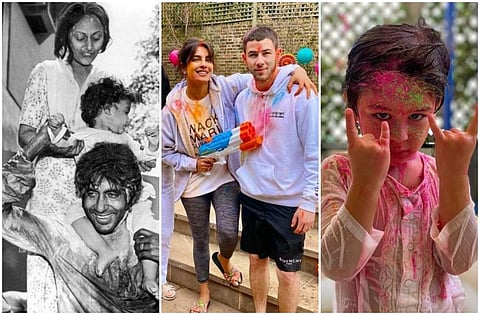 Throwback picture of Amitabh Bachchan with his family (left), Priyanka Chopra with Nick Jonas (centre), and Kareena Kapoor's son Taimur (right)