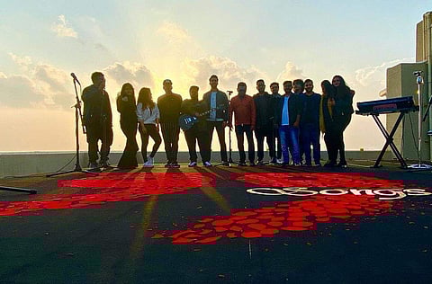 AR Rahman with thr cast of 99 Songs for his rooftop concert. Courtesy: Instagram