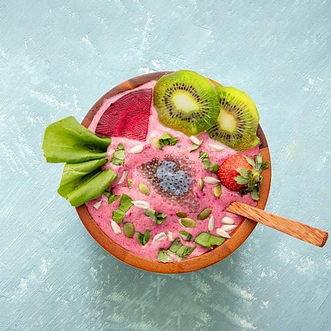 Spinach and Beet smoothie bowl by Drunken Monkey