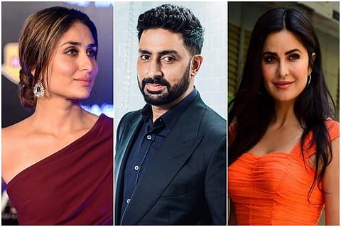 Kareena Kapoor Khan (left), Abhishek Bachchan (centre), and Katrina Kaif (right)