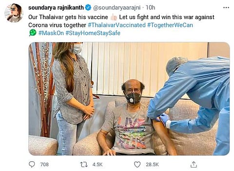 Rajinikanth gets the second dose of the COVID-19 vaccine