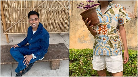 On left: Harago founder Harsh Agarwal; Right: Suzani hand embroidered shirt