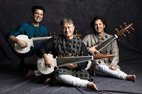 Ustad Amjad Ali Khan with sons Ayaan and Amaan Ali Bangash