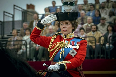 A still from The Crown featuring Olivia Colman as Queen Elizabeth II. She has been nominated for an Emmy Award for outstanding leading actress in a drama series. (Image courtesy: Liam Daniel/Netflix v