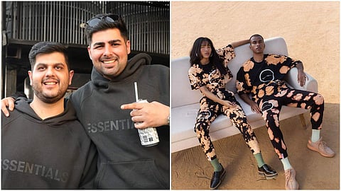 Left: CrepDog Crew Founders Anchit Kapil and Shaurya Kumar| Sweatpants and hoodies from Kanika Goyal's line