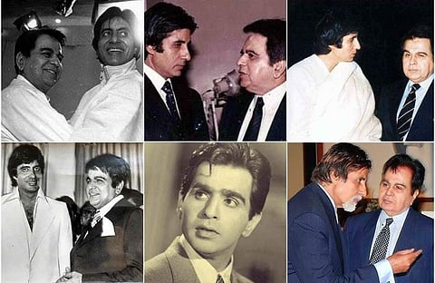 A collage of Amitabh Bachchan and Dilip Kumar shared by their fans on social media. (Image courtesy: Twitter)
