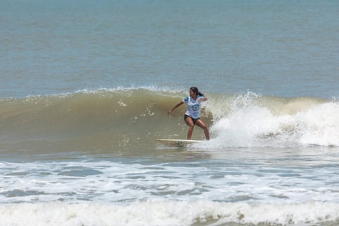 Shrishti's the women's winner at the Covelong Classic National Surf and Stand Up Paddle Championship