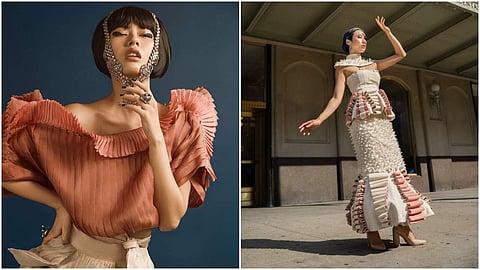 Mushroom Top & Onyx embellished Laurel belt (L) and the Lamp Chime skirt (r) by A Humming Way