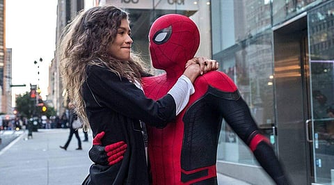 Tom Holland as Peter Parker with Zendaya as Mary Jane in Spider-Man: No Way Home
